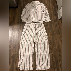 Cozy Earth Women's Soft Woven Long Sleeve Pajama Set Cottage Stripe Medium
